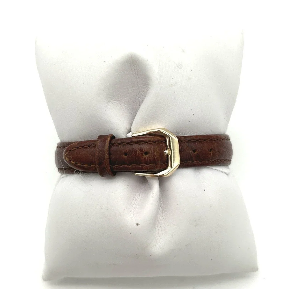 VTG Anne Klein 100% Genuine Leather Band Gold Tone Metal Skinny Minimalist Watch